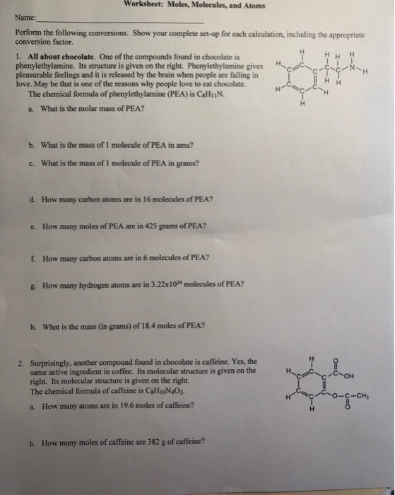 Solved: Worksheet: Moles, Molecules, And Atoms Name: Perfo... | Chegg.com