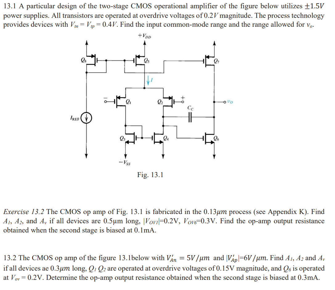Solved 13.1 A particular design of the two-stage CMOS | Chegg.com
