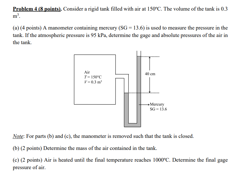 Solved Problem 4 (8 points). Consider a rigid tank filled | Chegg.com