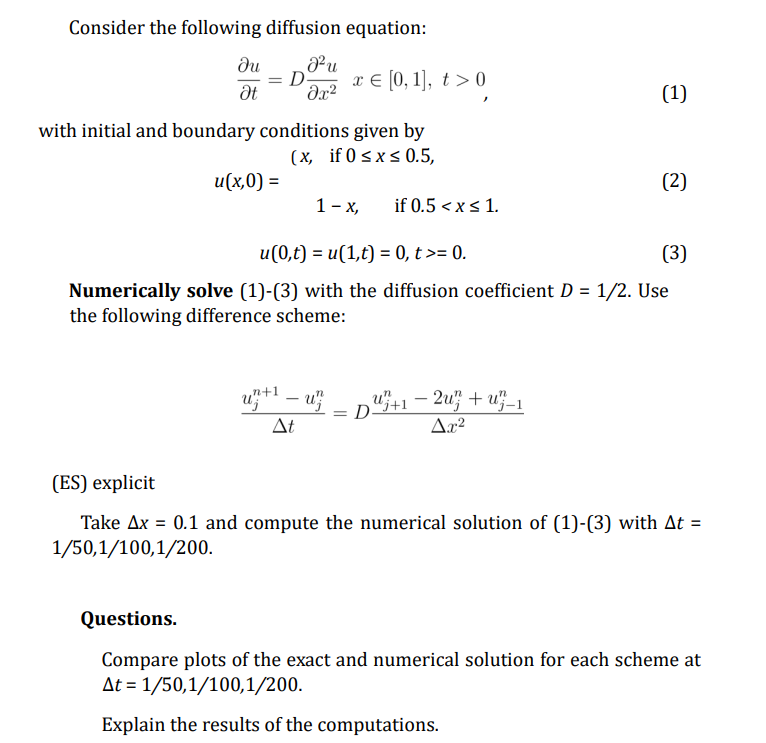 Solved Consider the following diffusion equation: | Chegg.com