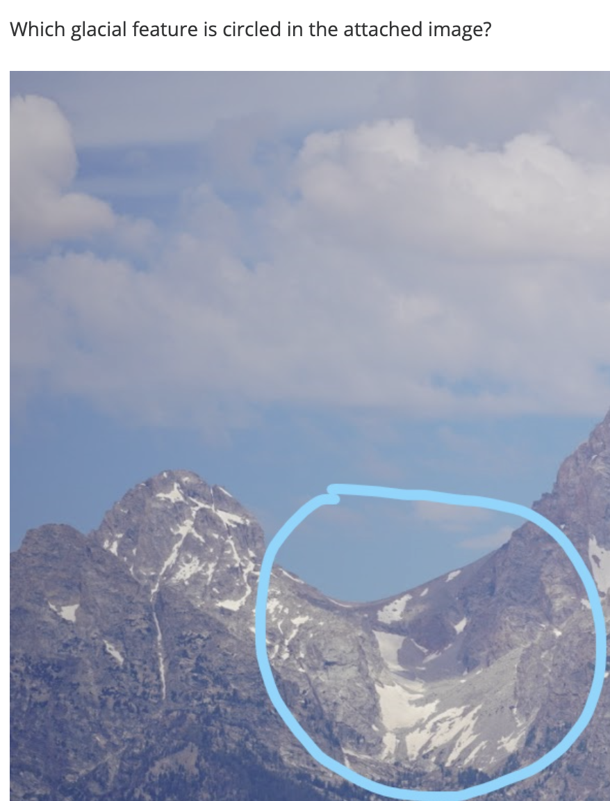 Solved Which Glacial Feature Is Circled In The Attached | Chegg.com