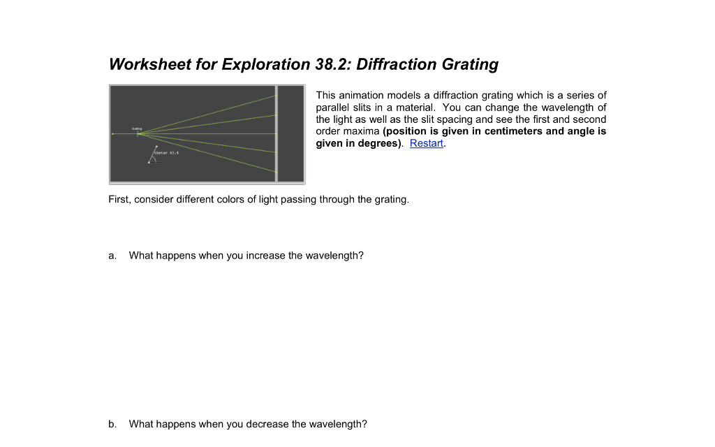 Solved Worksheet for Exploration : Diffraction Grating 