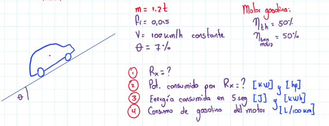 \[ \begin{array}{ll} m=1.2 t & \text { Motor gosdina: } \\ f_{r}=0,0.5 & \eta_{t h}=50 \% \\ v=100 \mathrm{~km} / \mathrm{h}