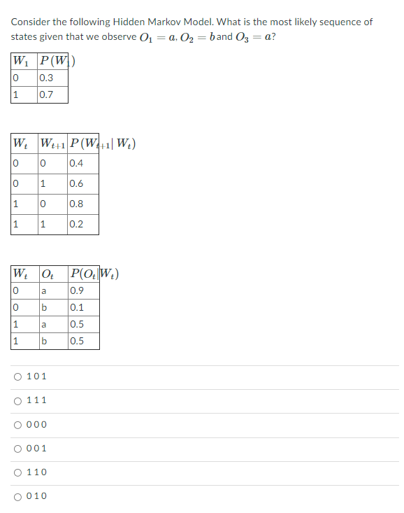 Solved Consider the following Hidden Markov Model. What is | Chegg.com