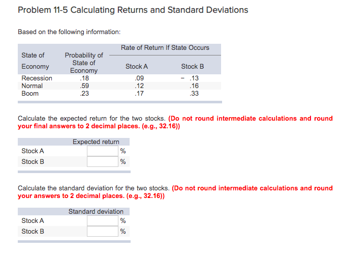 Solved Problem 11-5 Calculating Returns And Standard | Chegg.com