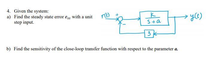 Solved 4. Given the system: a) Find the steady state error | Chegg.com