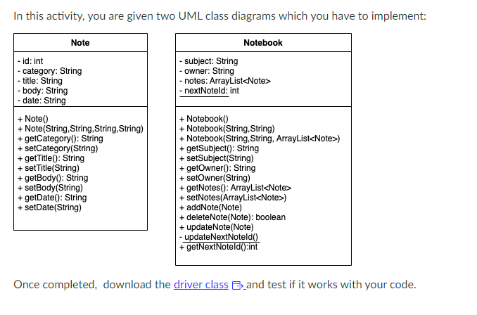 Solved Code from driver class import java.util.*; /** * * | Chegg.com
