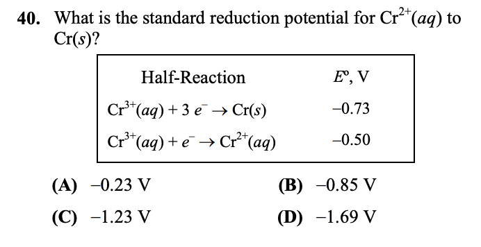 Solved 40. What Is The Standard Reduction Potential For | Chegg.com