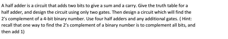 Solved A half adder is a circuit that adds two bits to give | Chegg.com