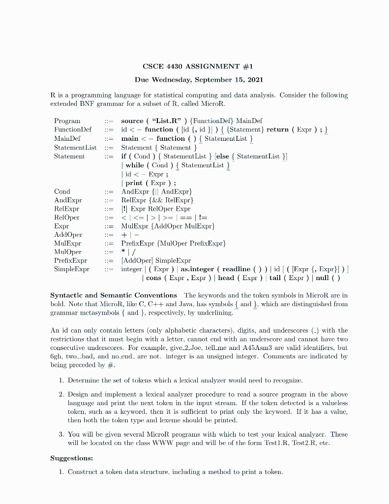 CSCE 4430 ASSIGNMENT #1 Due Wednesday, September 15, | Chegg.com