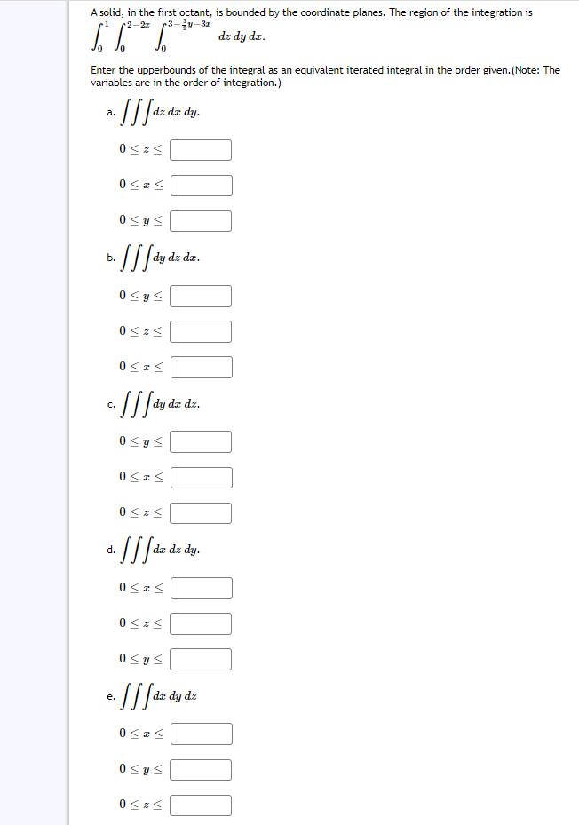 Solved A solid, in the first octant, is bounded by the | Chegg.com