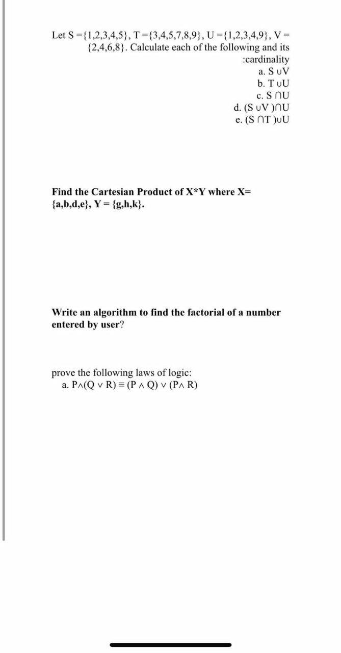 Solved Let S ={1,2,3,4,5), T ={3,4,5,7,8,9), U ={1,2,3,4,9), | Chegg.com