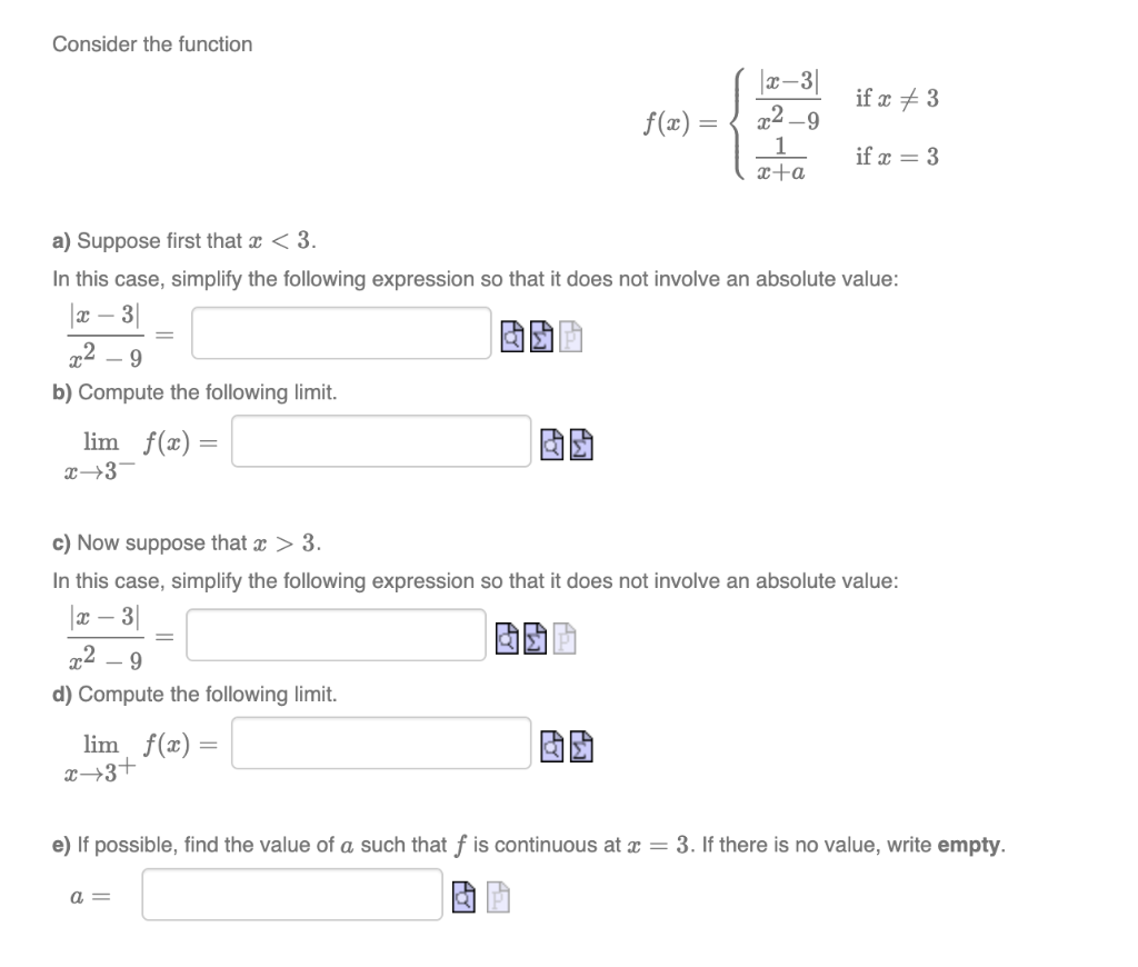 Solved Consider The Function F X {x2−9∣x−3∣x A1 If X 3 If