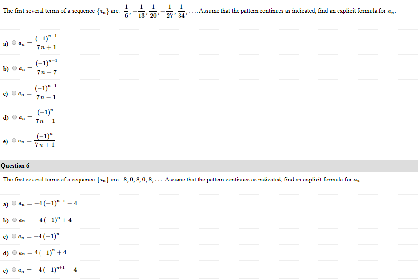 Solved The first several terms of a sequence {n} are: 1 1 1 | Chegg.com