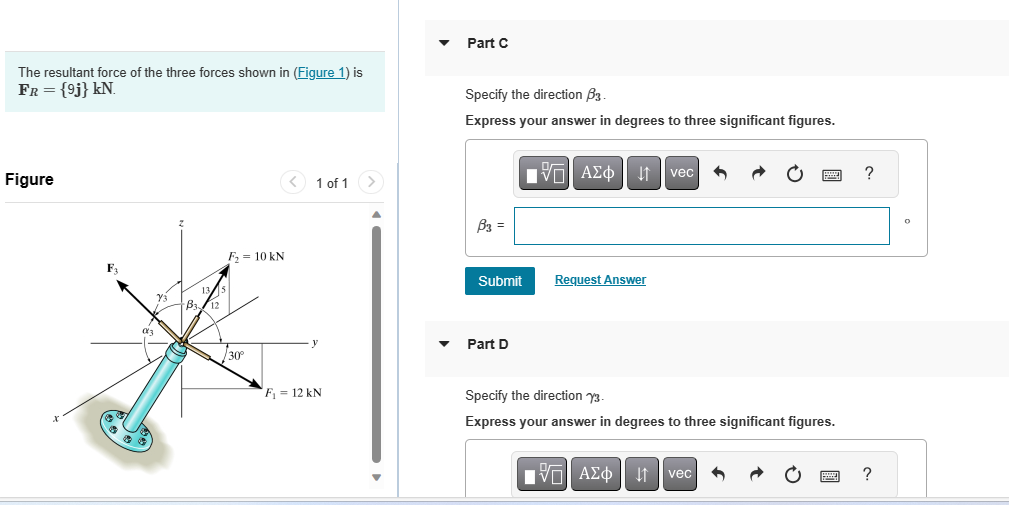 Solved Part CThe Resultant Force Of The Three Forces Shown | Chegg.com