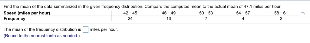 Solved Find the mean of the data summarized in the given | Chegg.com