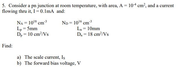 Solved 5. Consider a pn junction at room temperature, with | Chegg.com