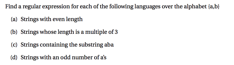 Solved Find a regular expression for each of the following | Chegg.com
