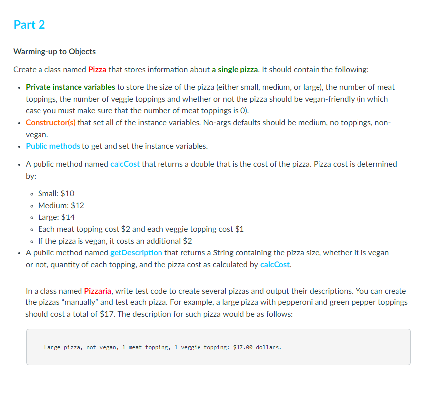 Solved Part 2 Warming-up to Objects Create a class named | Chegg.com