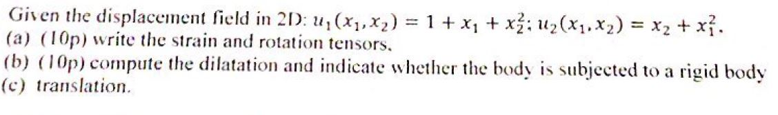 Solved Given the displacement field in 2D: 4,(X1,x2) = 1 + | Chegg.com