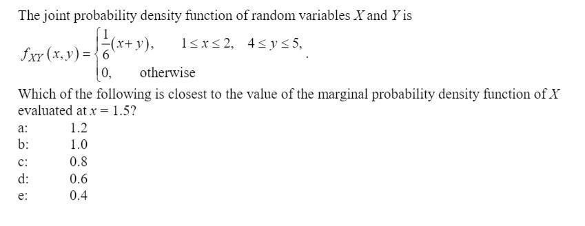 Solved The joint probability density function of random | Chegg.com