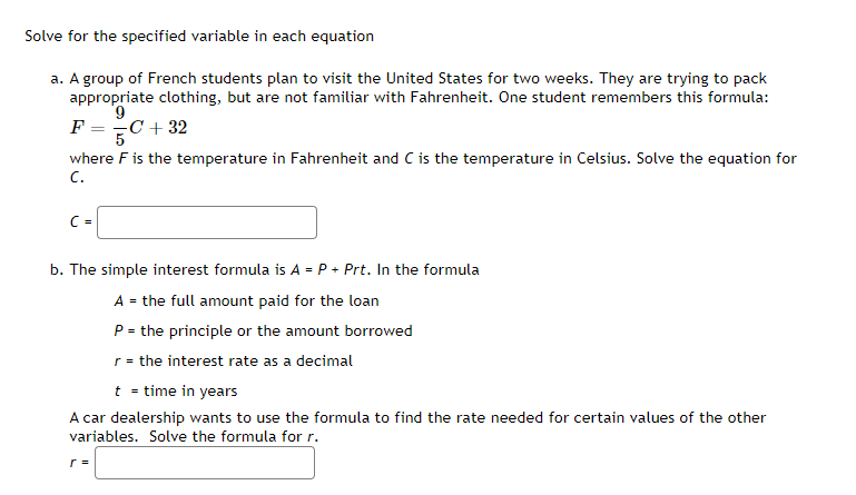 Solved Solve for the specified variable in each equation a. | Chegg.com