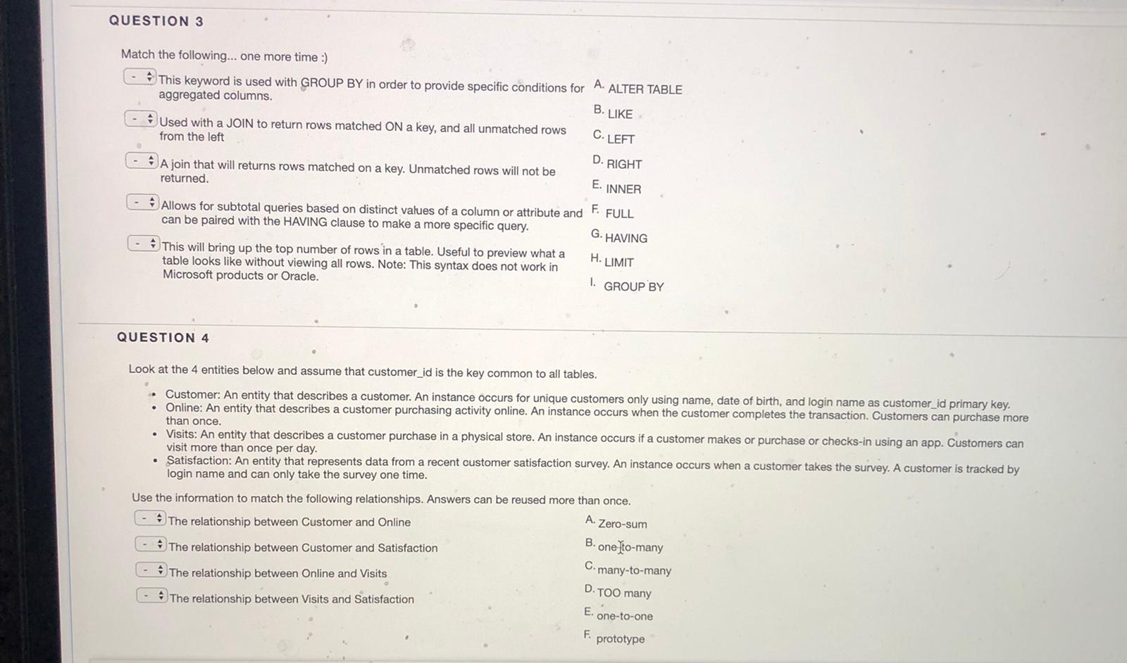 Solved QUESTION 3 Match the following... one more time :) | Chegg.com