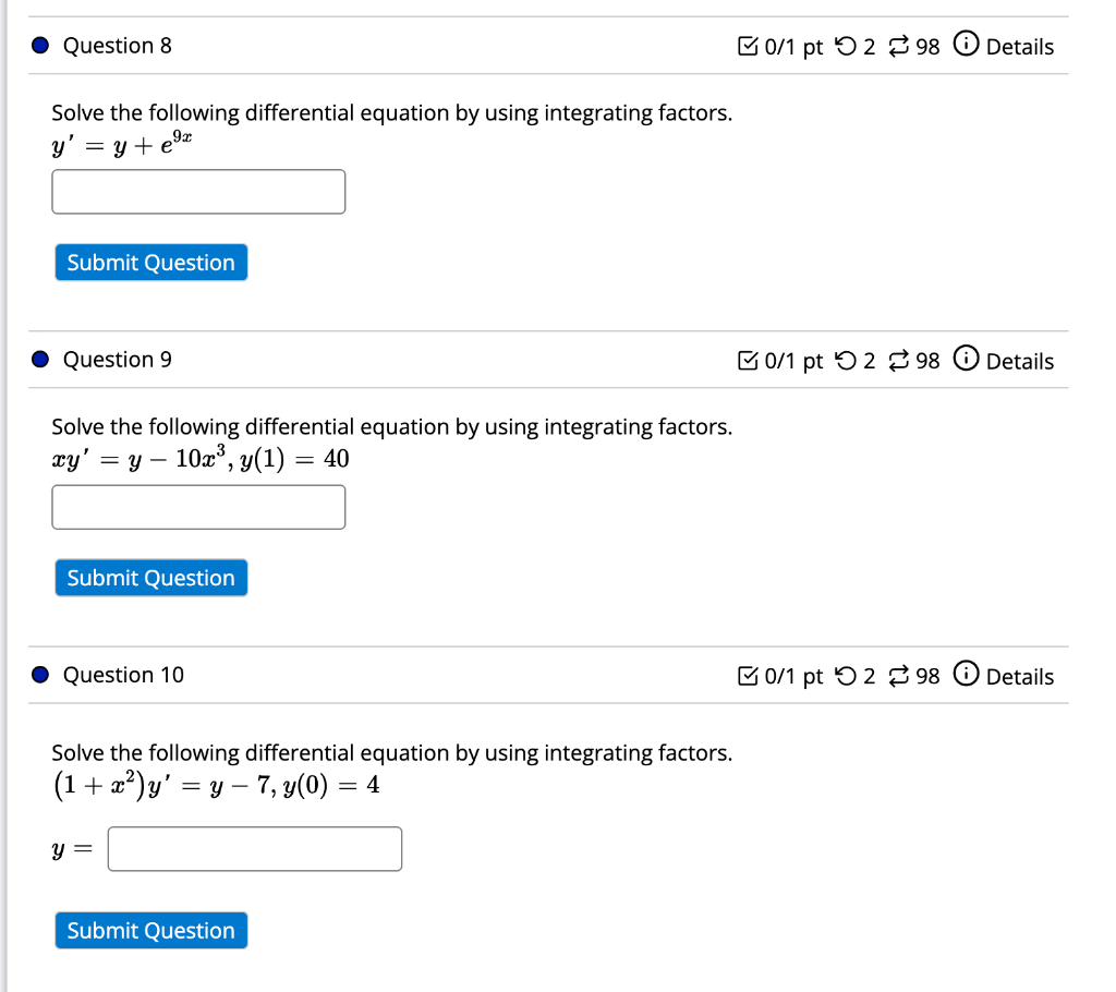 Solved Question 8 50/1 pt 52398 Details Solve the following | Chegg.com