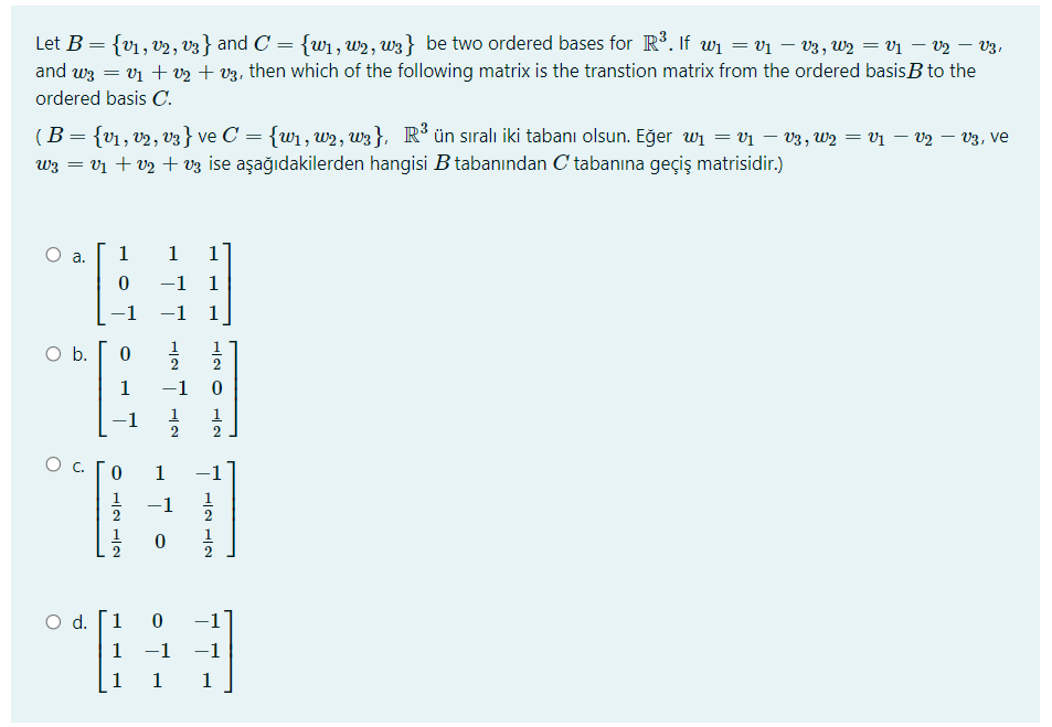 Solved Let B={V1, V2, V3} And C = {W1, W2, W3} Be Two | Chegg.com