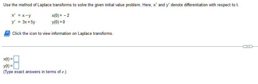 Solved Use the method of Laplace transforms to solve the | Chegg.com