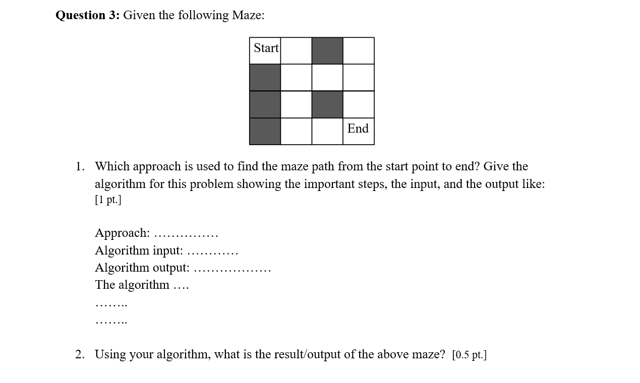 Solved Question 3: Given the following Maze: Start End 1. | Chegg.com