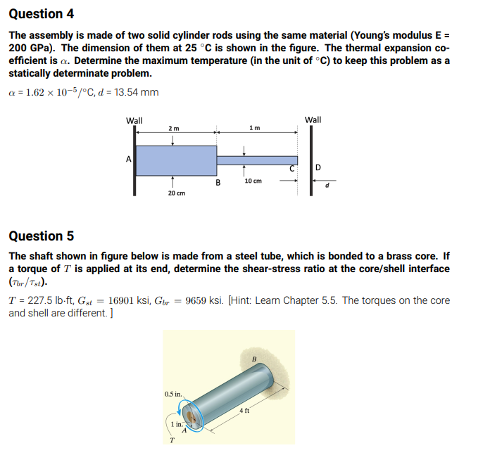 Solved The assembly is made of two solid cylinder rods using | Chegg.com