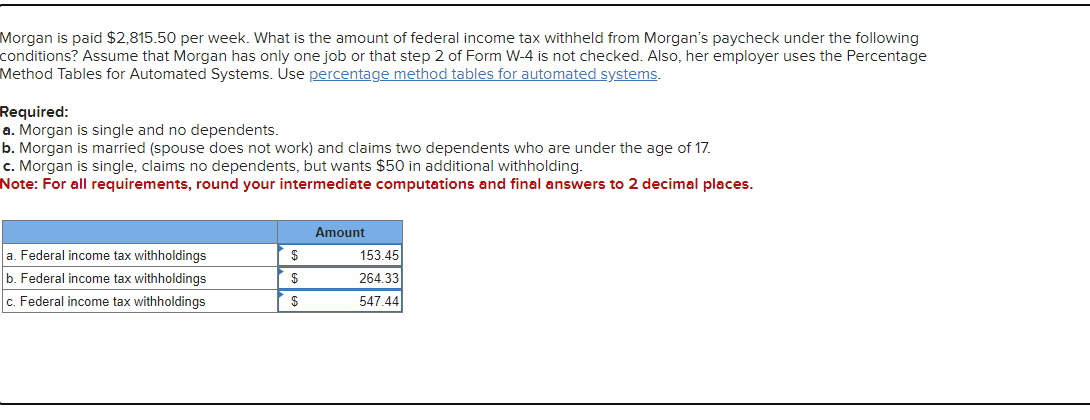Solved lorgan is paid $2,815.50 per week. What is the amount | Chegg.com