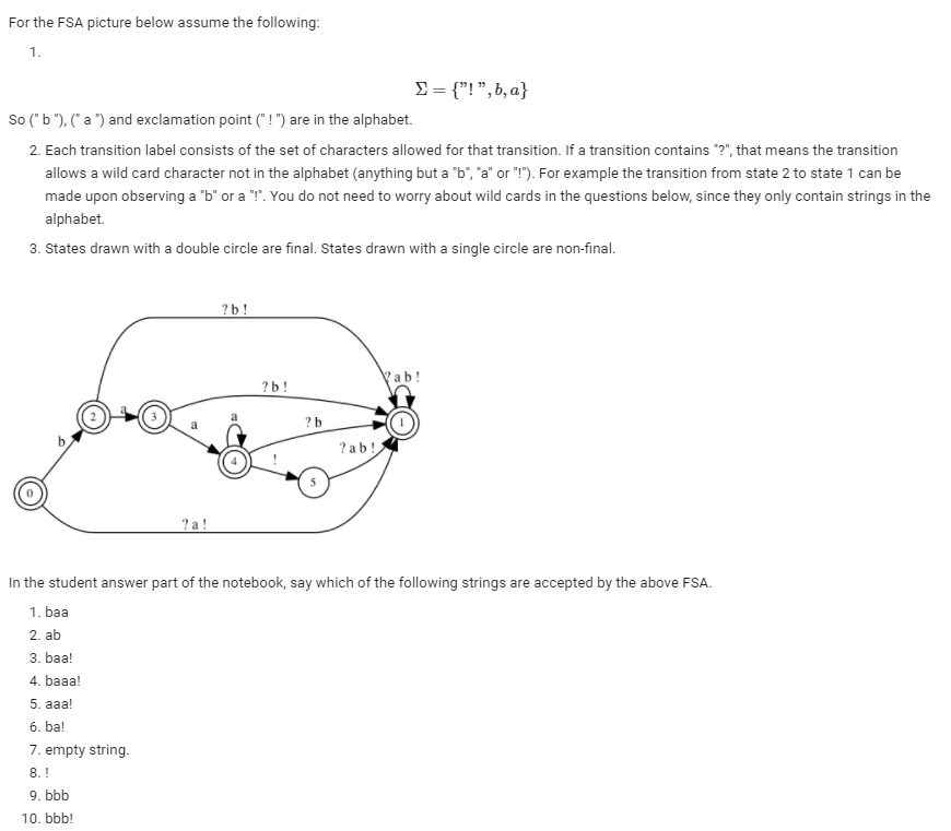 Solved For the FSA picture below assume the following: 1. = | Chegg.com