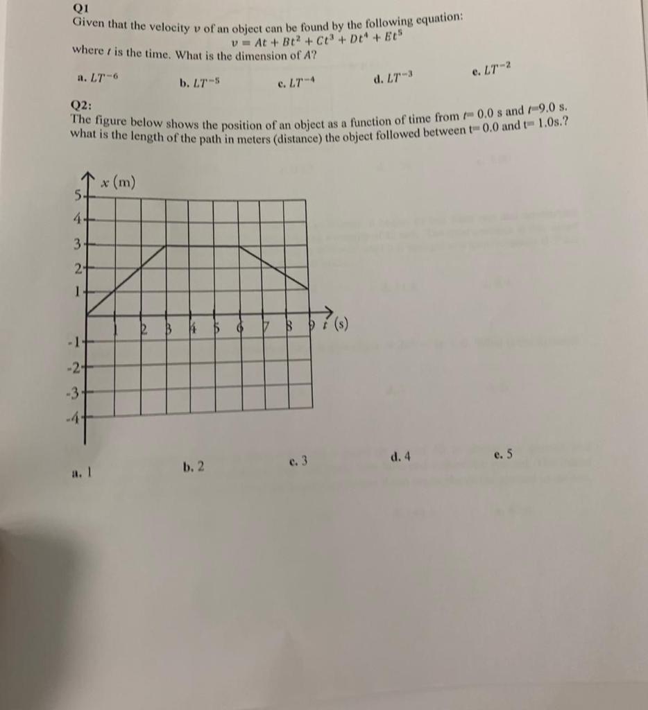 Solved Q1 Given that the velocity v of an object can be | Chegg.com