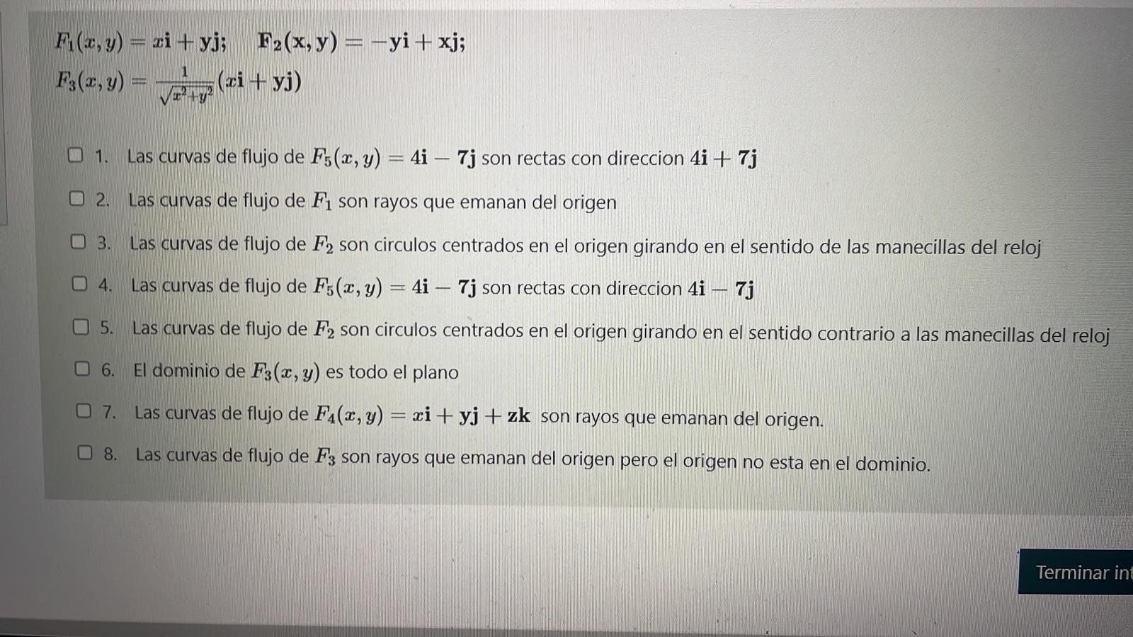 \[ \begin{array}{l} F_{1}(x, y)=x \mathbf{i}+\mathbf{y j} ; \quad \mathbf{F}_{2}(\mathbf{x}, \mathbf{y})=-\mathbf{y} \mathbf{