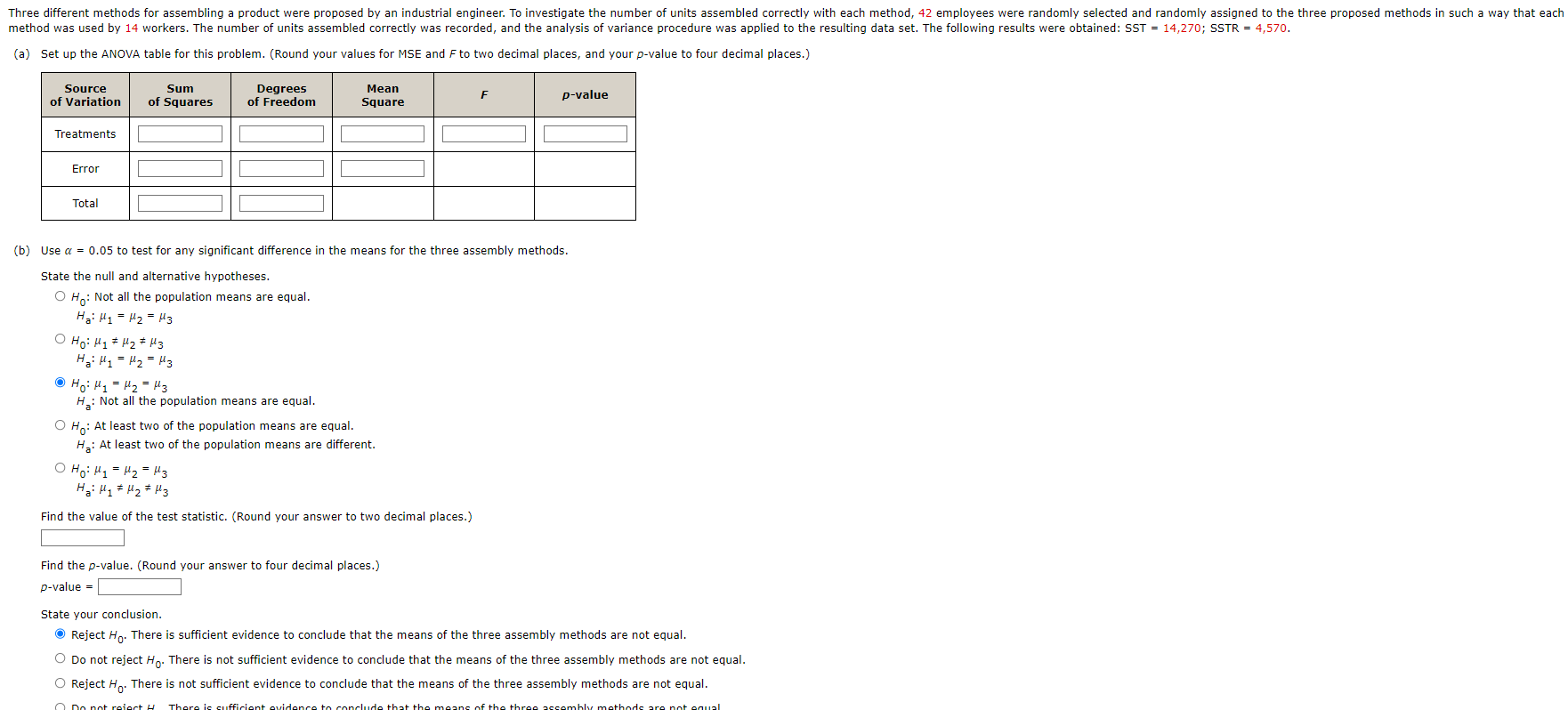 Solved (a) Set up the ANOVA table for this problem. (Round | Chegg.com