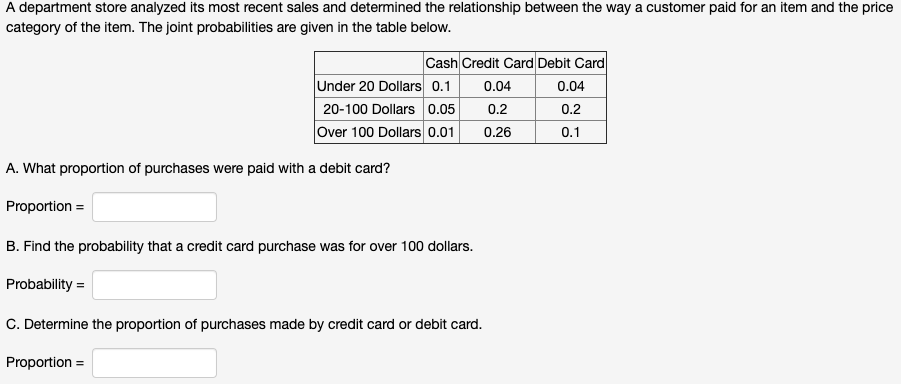 Solved A department store analyzed its most recent sales and | Chegg.com