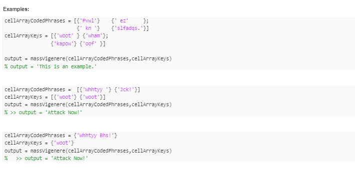 Solved Function name: massVigenere - (M×N) Cell array of | Chegg.com