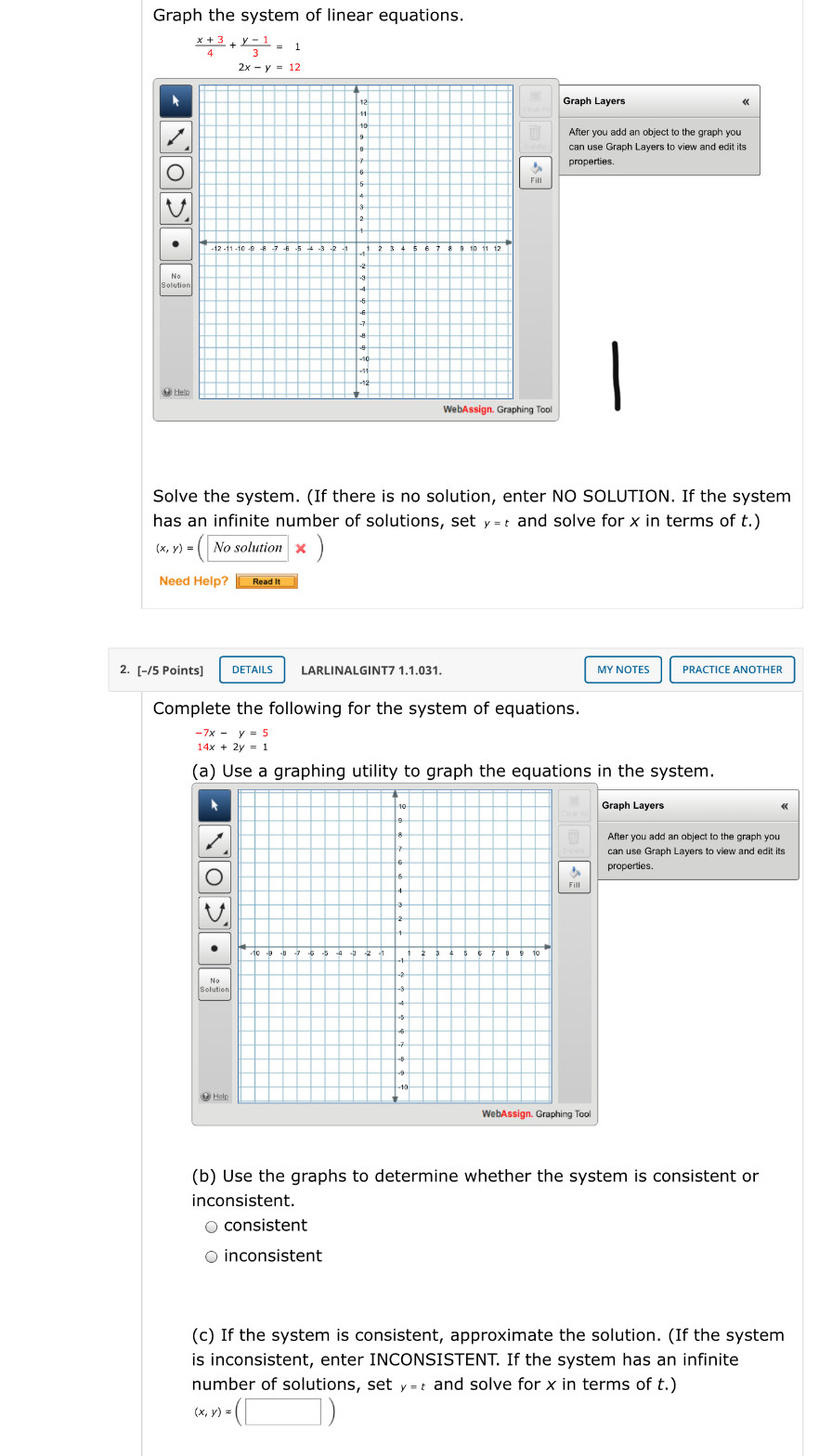 Solved Graph The System Of Linear Equations X 3 1 3 2x Chegg Com