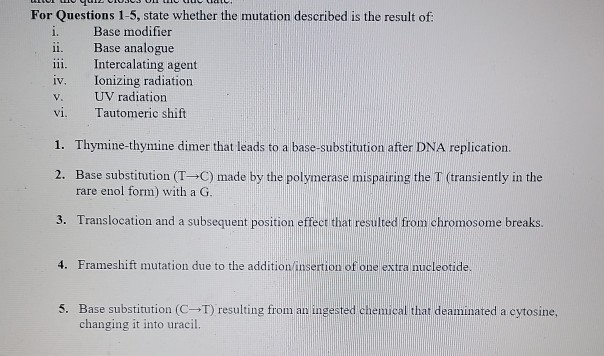 Solved For Questions 1 5 State Whether The Mutation Chegg Com