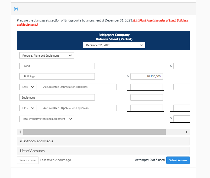 Solved At December 31, 2022, Bridgeport Company reported the