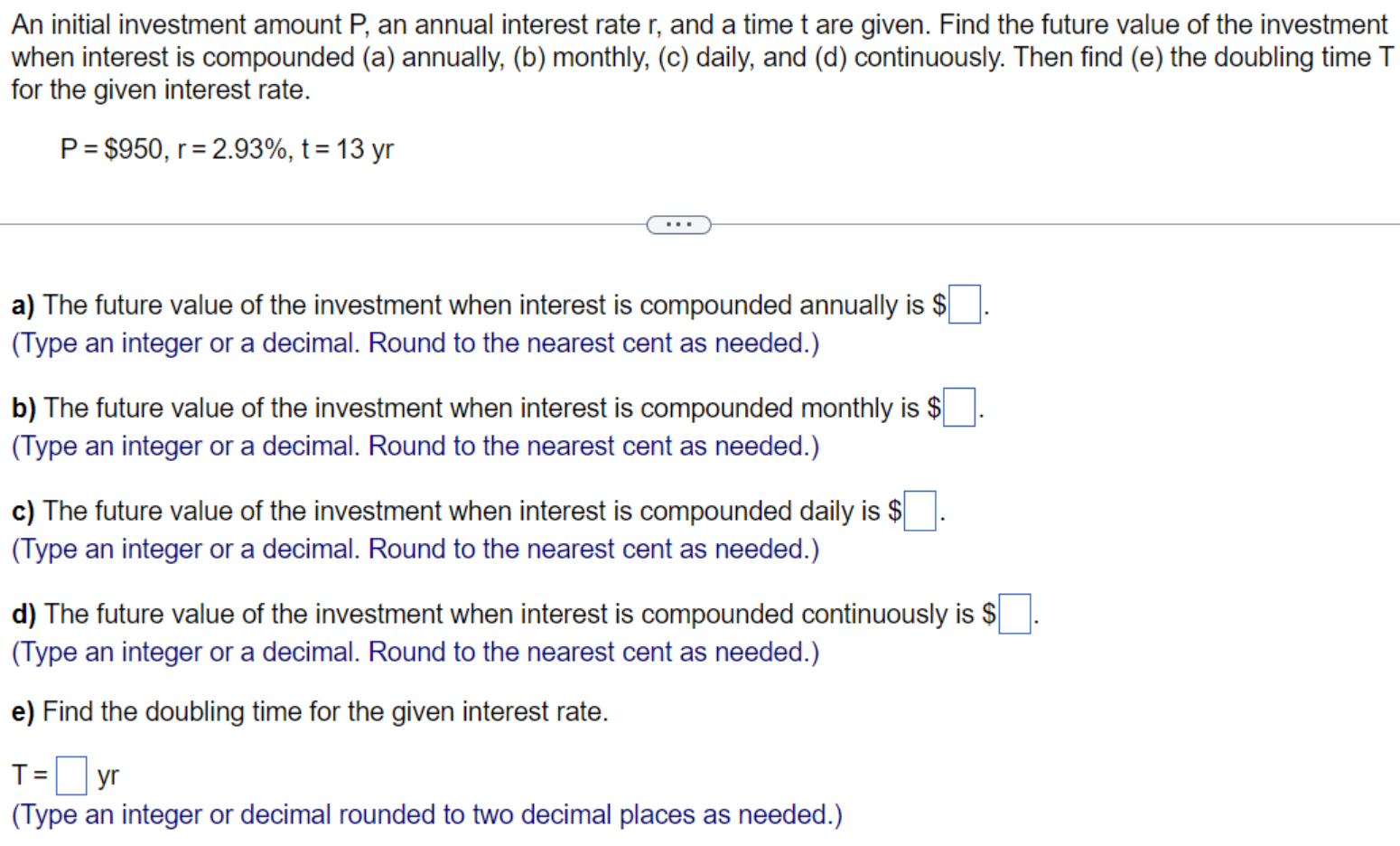 Solved An Initial Investment Amount P, An Annual Interest | Chegg.com