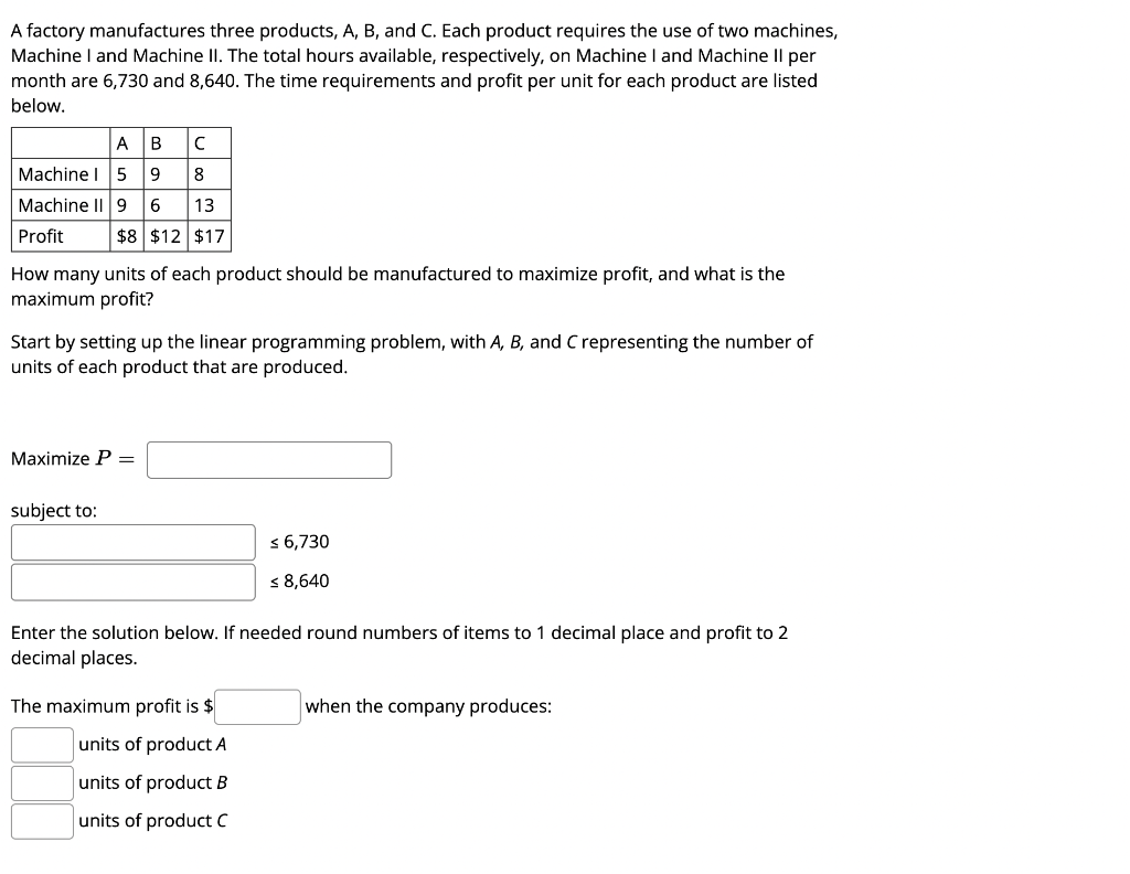 Solved A Factory Manufactures Three Products, A, B, And C. | Chegg.com