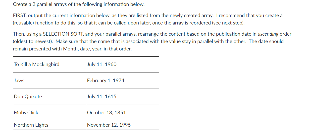 Solved Create a 2 parallel arrays of the following | Chegg.com