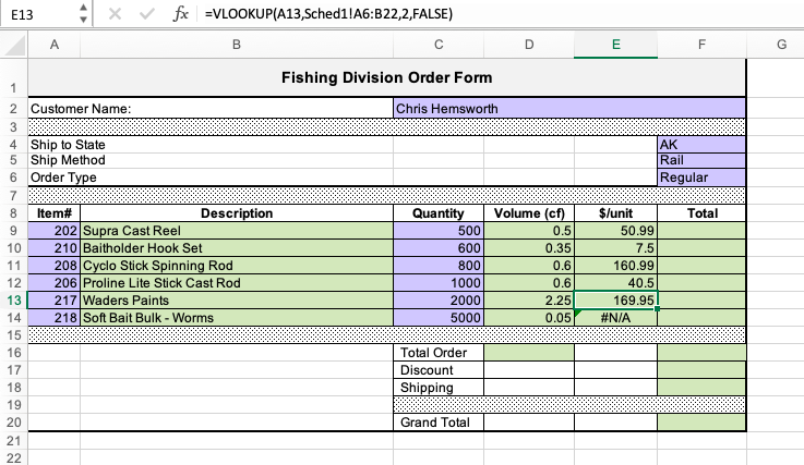 FISHING ORDER PROCESSING The Orders sheet permits a