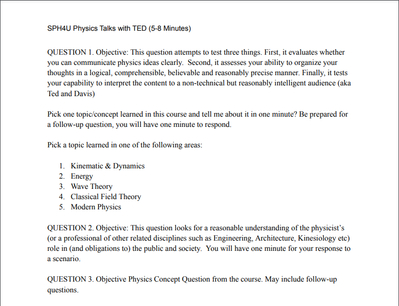 Solved SPH4U Physics Talks with TED (5-8 ﻿Minutes)QUESTION | Chegg.com
