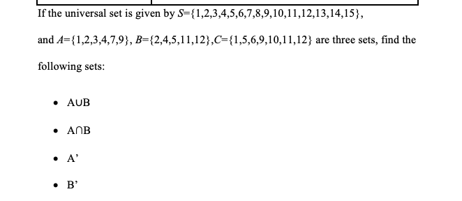 Solved If the universal set is given by | Chegg.com | Chegg.com