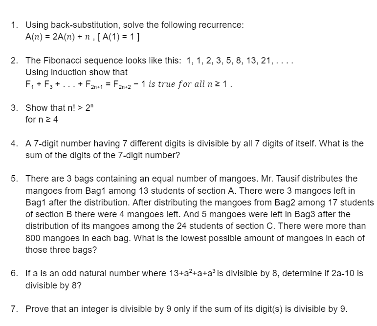 Solved 1. Using Back-substitution, Solve The Following | Chegg.com