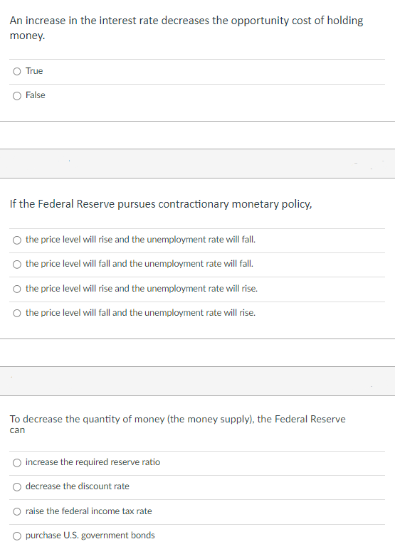 Solved An increase in the interest rate decreases the | Chegg.com